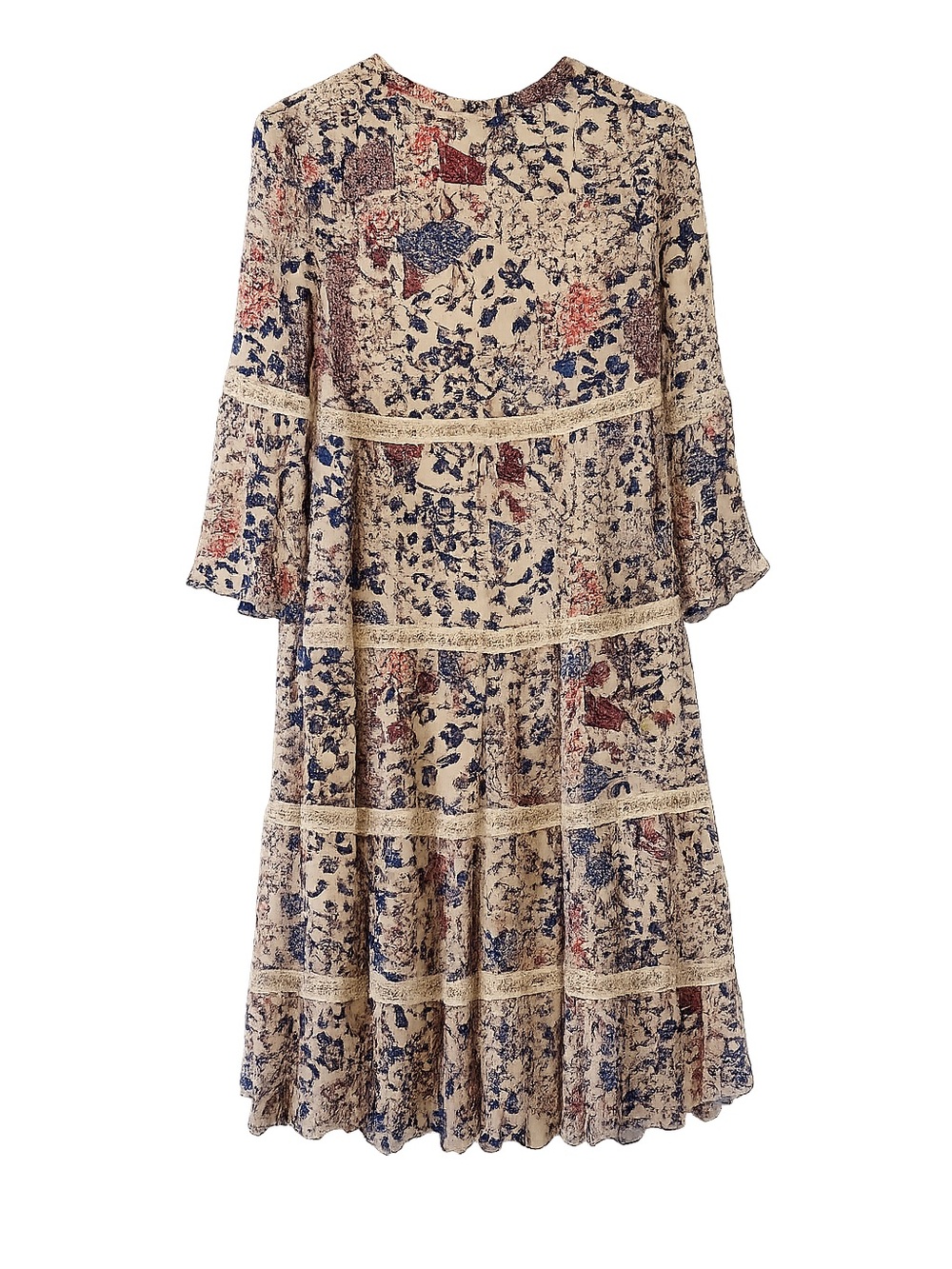Knox Rose Cream Midi Dress with Blue and Pink Floral Print - Picture 3 of 5